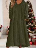 Loose-fitting hooded long-sleeved dress
