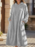 Loose-fitting hooded long-sleeved dress