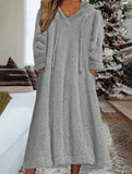 Loose-fitting hooded long-sleeved dress