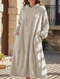 Loose-fitting hooded long-sleeved dress