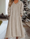 Loose-fitting hooded long-sleeved dress