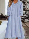 Loose-fitting hooded long-sleeved dress