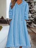 Loose-fitting hooded long-sleeved dress