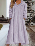 Loose-fitting hooded long-sleeved dress