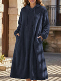 Loose-fitting hooded long-sleeved dress