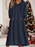 Loose-fitting hooded long-sleeved dress