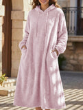 Loose-fitting hooded long-sleeved dress