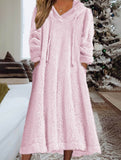 Loose-fitting hooded long-sleeved dress