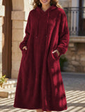 Loose-fitting hooded long-sleeved dress