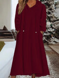 Loose-fitting hooded long-sleeved dress
