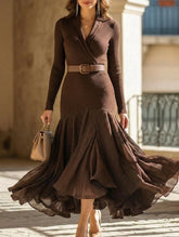 Solid color patchwork collar long-sleeved dress