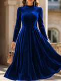 New velvet round neck long-sleeved dress