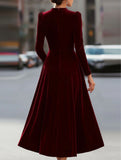 New velvet round neck long-sleeved dress