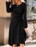 Stylish round neck slim-fit slit dress