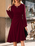 Stylish round neck slim-fit slit dress