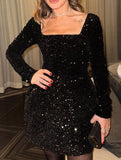 ELEGANT SEQUINED LITTLE BLACK DRESS