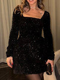 ELEGANT SEQUINED LITTLE BLACK DRESS