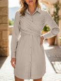Elegant cross-over fitted shirt dress