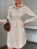 Elegant cross-over fitted shirt dress