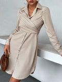 Elegant cross-over fitted shirt dress