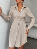 Elegant cross-over fitted shirt dress