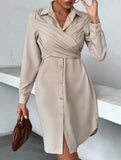 Elegant cross-over fitted shirt dress