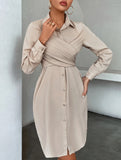 Elegant cross-over fitted shirt dress