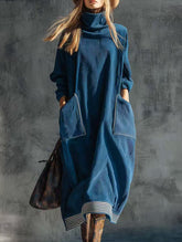 Relaxed style navy blue turtleneck dress