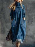 Relaxed style navy blue turtleneck dress