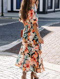 V Neck High Slit Dress with Fashion Print and High Waist Fit
