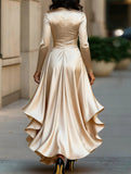 Satin V Neck Ruffle Waist Dress_CWDMD01859