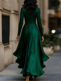 Satin V Neck Ruffle Waist Dress_CWDMD01859