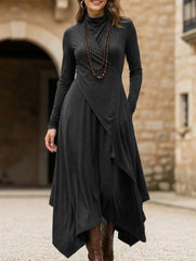 Long-sleeved crossover high-neck dress_CWDMD01860