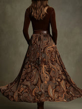 Retro-style printed belt dress with full skirt