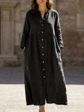Solid Color Cotton Linen Button Maxi Dress_CWDMD01870