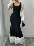 Colorblock Long Sleeve Mermaid Dress