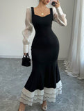 Colorblock Long Sleeve Mermaid Dress