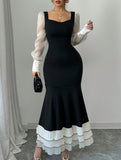 Colorblock Long Sleeve Mermaid Dress