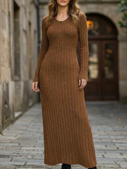 Plus-size ribbed elegant V-neck dress for women