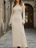 Plus-size ribbed elegant V-neck dress for women
