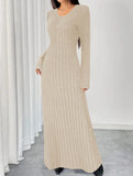 Plus-size ribbed elegant V-neck dress for women