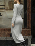 Hollow-out, slanted, irregularly slit fitted dress