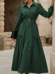 Lantern Sleeve Ruffle Hem Shirt Dress_CWDMD01935