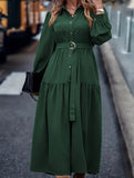 Lantern Sleeve Ruffle Hem Shirt Dress_CWDMD01935