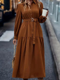 Lantern Sleeve Ruffle Hem Shirt Dress_CWDMD01935