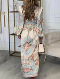 Printed V Neck Slim Fit Midi Dress_CWDMD01936