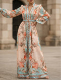Printed V Neck Slim Fit Midi Dress_CWDMD01936