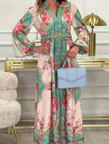 Printed V Neck Slim Fit Midi Dress_CWDMD01936