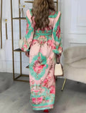 Printed V Neck Slim Fit Midi Dress_CWDMD01936