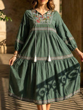 Retro ethnic style lantern sleeve loose slimming dress